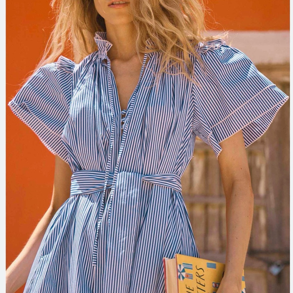 Hunter Bell Navy and White Striped Maxi Dress